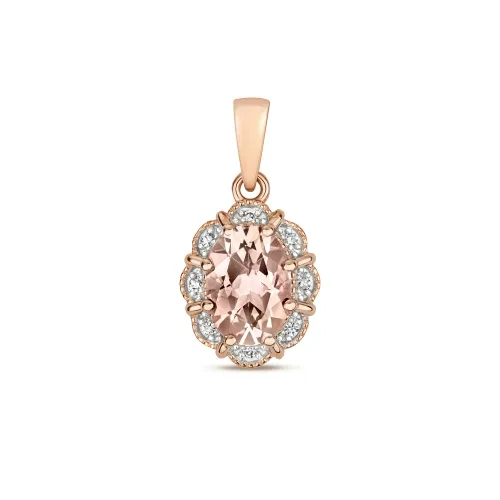 Diamond & Oval Morganite 0.65ct Pendant 9ct Rose Gold